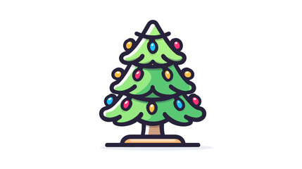 Cute Cartoon Christmas Tree Icon with Bright Multicolored Lights and Ornaments – Festive Holiday Season Decoration Illustration
