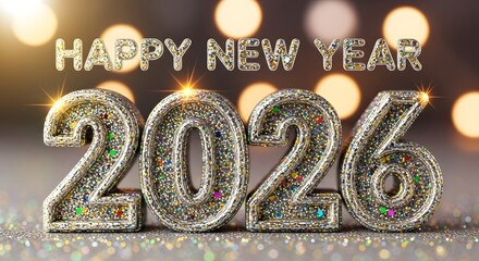 Sparkling 2026 Numbers With Happy New Year Text And Bokeh Lights celebration holiday