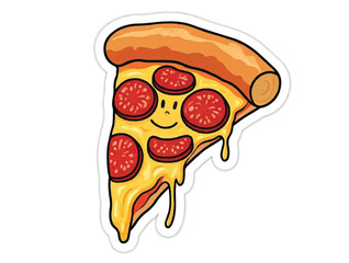 Vactor image of Smiling pizza slice pure white background.