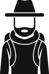 Portrait of a bearded explorer wearing a backpack and hat, ready for an outdoor adventure