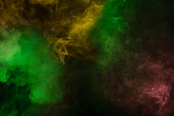 Green and pink steam on a black background.