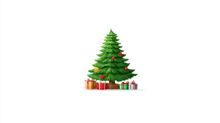 Festive Christmas Tree with Colorful Presents on White Background for Holiday Celebrations and Winter Joy