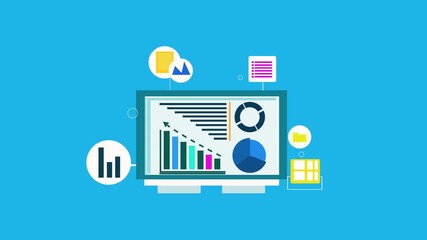 Transfer business data with digital system, data analysis build business scenery, animation video - Powered by Adobe