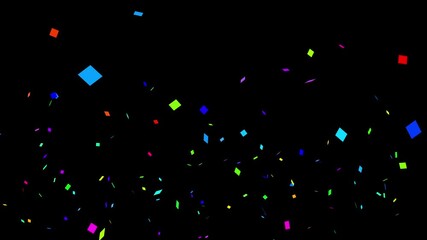 4K 3D animation of colorful confetti fireworks exploding and falling on black background with alpha channel, perfect for festive celebrations and seamless overlays. - Powered by Adobe
