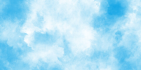 Bright blue sky with white fluffy clouds, .grunge blue background with space for watercolor, panorama of a bright blue sky adorned with fluffy white clouds, natural sky design and  Illustration.