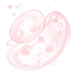 Pink peptide serum capsules with molecular structure isolated on white background. Ideal for anti aging skincare, beauty science, whitening product, and cosmetic innovation design