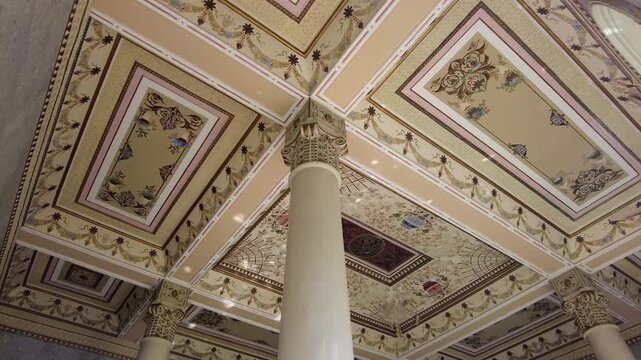 The opulent interior of the abandoned sanatorium Meshakhte in Tskaltubo spa resort, Georgia