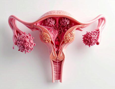 3D Medical Illustration of Human Uterus and Ovaries Anatomy