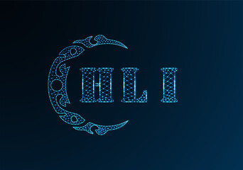 Low poly letter logo HLI design. HLI letter logo low poly vector design on blue color gradient background. HLI logo low poly design