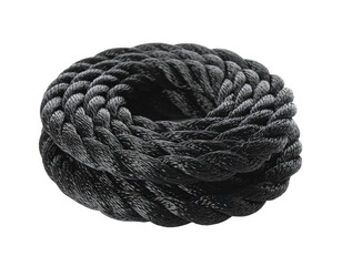 Black Nylon Rope Coiled in a Roll Isolated on White