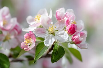 Fototapeta premium Apple blossoms opening on branch during spring