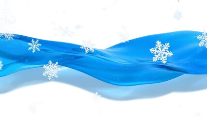 Abstract blue wave with falling snowflakes on white background, suggesting winter - Powered by Adobe