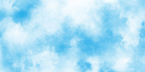 Bright blue sky with white fluffy clouds, .grunge blue background with space for watercolor, panorama of a bright blue sky adorned with fluffy white clouds, natural sky design and  Illustration.