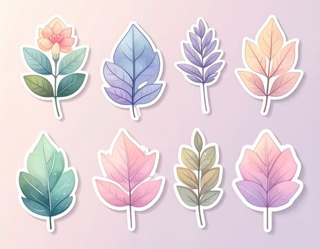 Aesthetic Pastel Leaf Sticker Collection &ndash; Cute Leaf and Flower Designs for Decoration