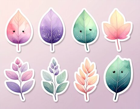 Aesthetic Pastel Leaf Sticker Collection &ndash; Cute Leaf and Flower Designs for Decoration