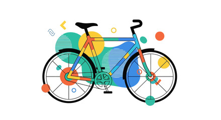 Fototapeta premium Stylized bicycle illustration featuring a playful composition of geometry and vibrant hues in a