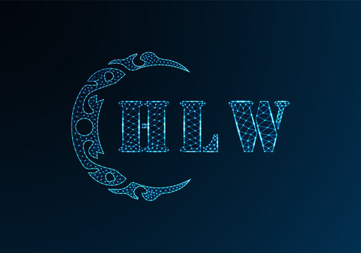 Low poly letter logo HLW design. HLW letter logo low poly vector design on blue color gradient background. HLW logo low poly design