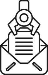 Robotic arm putting document inside open mail envelope, automation in postal service