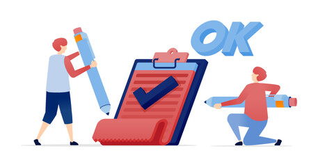 Person pressing OK on digital survey or exam evaluation board