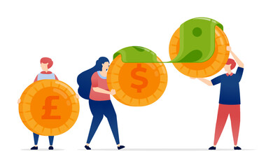 People investing and sharing coins for global financial trade