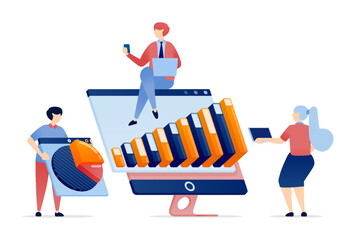 Desk monitor showing company charts and accounting progress