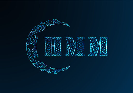 Low poly letter logo HMM design. HMM letter logo low poly vector design on blue color gradient background. HMM logo low poly design