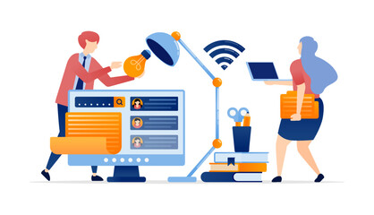 Clean Desk Workplace with Monitor Lightbulb and Books Representing Creative Idea and Productivity Progress