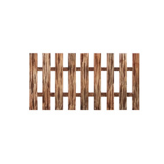 Wooden brown fence. Art, watercolor illustration hand drawn in a simply childish style for design. Entourage for landscape and architecture. Closeup. White background.