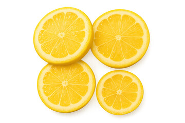 Fototapeta premium Yellow lemon slices arranged in a top-view pattern, fresh juicy citrus segments on transparent background for culinary use