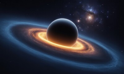 An artistic depiction of a black hole with an accretion disk, set in a nebula