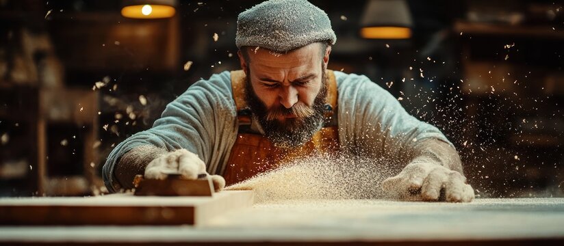 Carpenter working on wood project