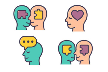 Human head icons representing mental connection, empathy, communication, and problem solving