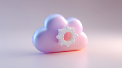 3D illustration of a colorful cloud with a gear symbolizing cloud computing and technology concepts