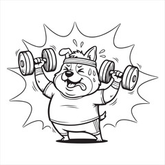 Dog lifting dumbbell isolated on white background