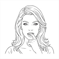 Girl with finger in mouth isolated on white background