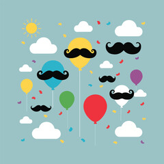 Men&rsquo;s health awareness Movember vector bundle with diverse mustache faces, infographic charts, social media stickers, fundraising badge, calendar highlights, abstract patterns, flat minimal style