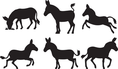 Cartoon donkey silhouettes in various poses