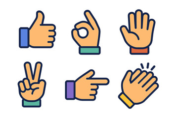 Obraz premium Set of human hand gestures showing approval, agreement, peace, direction, and applause