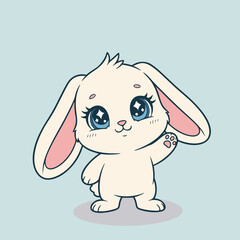 A cute cartoon rabbit with large blue eyes