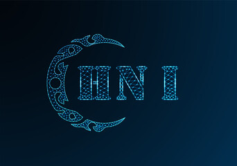 Low poly letter logo HNI design. HNI letter logo low poly vector design on blue color gradient background. HNI logo low poly design