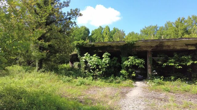 The exterior of the abandoned bathhouse 8 in Tskaltubo Resort, Georgia 