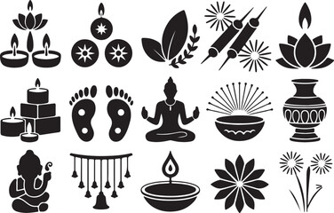 Indian Diwali Festival symbols and icons