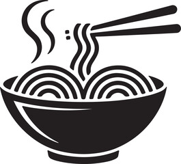 Stylized silhouette of a ramen bowl with noodles