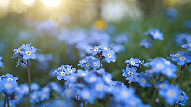 Blue forget-me-nots blooming in a meadow