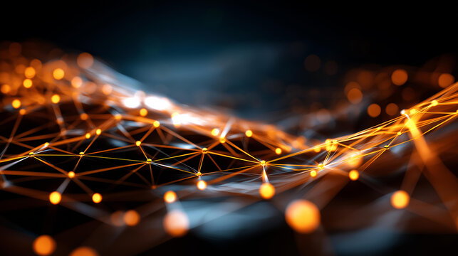 Abstract neural network visualization with glowing nodes and synaptic connections no people visible AI brain machine learning neural pathways deep learning network artificial