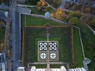 Kielce - Polska - widok z drona na panorame miasta. Wierzowce i zabytki