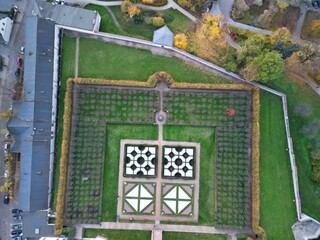 Kielce - Polska - widok z drona na panorame miasta. Wierzowce i zabytki