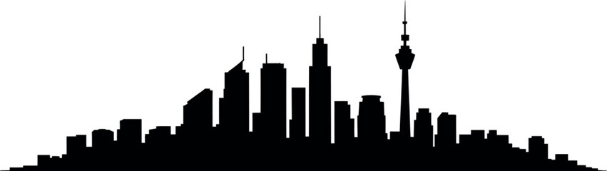 Obraz premium The black silhouette of a city skyline is depicted against a white background.