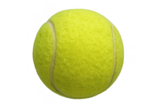 Tennis ball for playing sport, a yellow fuzzy sphere for fitness and recreation with transparent background