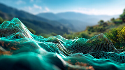 Flowing digital wave landscape representing data analysis and technology innovation no people visible data waves tech landscape digital terrain innovation flow wave data tec